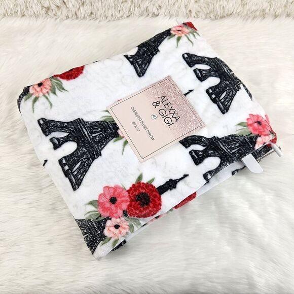 White {Eiffel Tower} Plush Throw Blanket - Picture 5 of 5